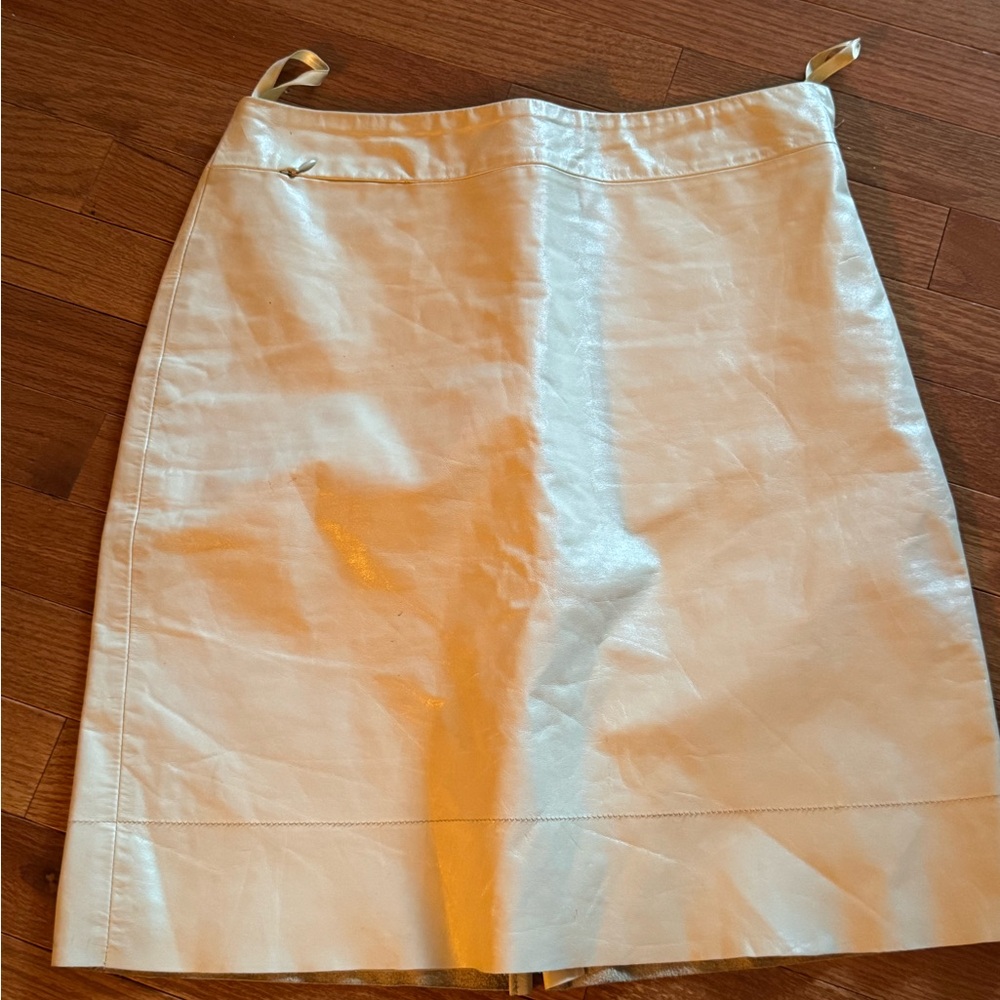 Express Luxury Cream Leather Pencil Skirt Knee-Length Genuine Leather